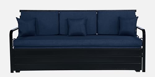 Image of 3 Seater Metal Sofa Cum Bed with Hydraulic Storage | Sofa Set for, Living Room, Bedroom, Guest Room| Single Size Convertible Sofa Bed |Single Size (Navy Blue & Black)