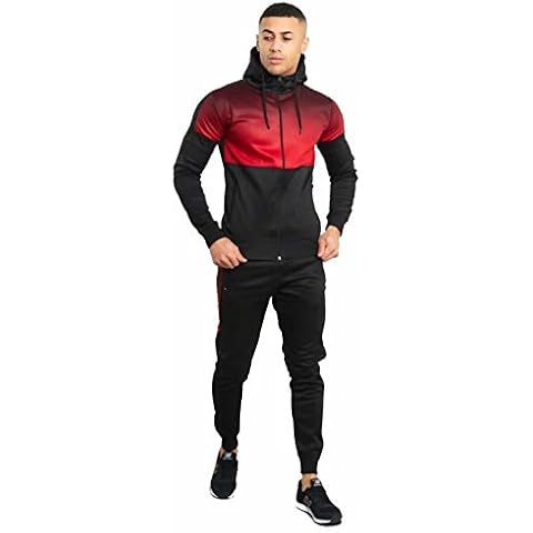 AARHON Mens Black Two Tone Hooded Skinny fit Tracksuit Boys Slim fit Black Tracksuit (Small, Black) Cover