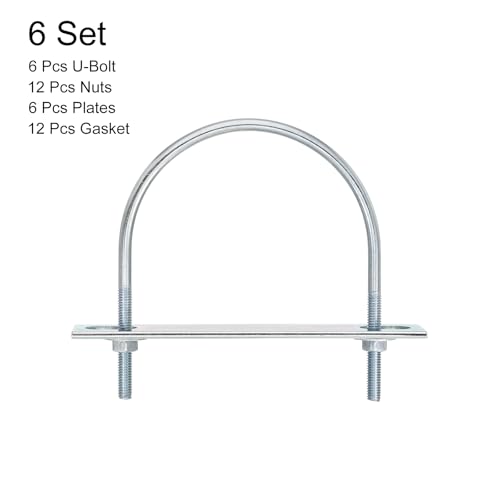 Image of uxcell Round U-Bolts, 6 Set 95mm Inner Width 110mm Length M6 Zinc-Plated Carbon Steel U Clamp Bolt with Nuts and Plates, for Boat Trailer