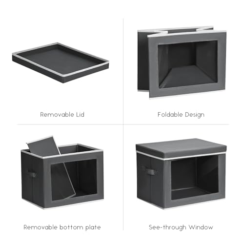 Image of Homsorout Storage Bins with Lids - Small Fabric Organizers with Window, Collapsible Storage Bins for Clothes, Decorative Closet Organizers for Towels, Tshirt, 3 Pack, Dark Grey