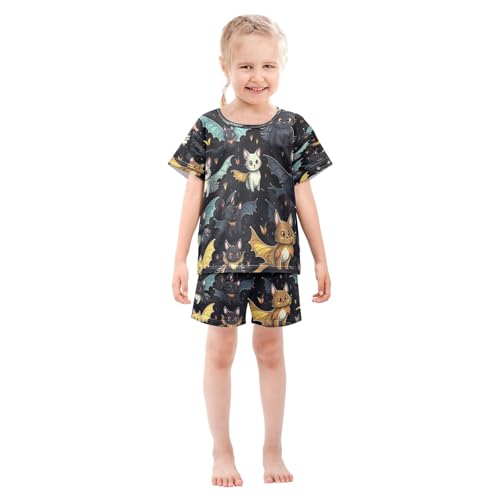 Cat Bat Kids Pjs Set Boys Girls Summer Short-Sleeve Sleepwear Pajamas 2PCS3