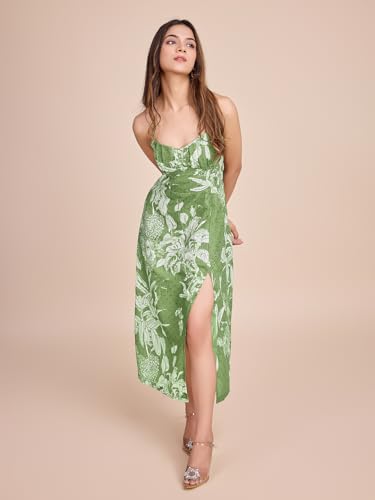 Image of Women Pure Cotton Printed A-Line Dress | Floral Summer Midi Dress | Casual Office Wear Lightweight Dress for Women (D207)