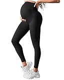 QSHOW Women’s Maternity Leggings Over The Belly,Butt Lifting Pregnancy Leggings for Women Buttery Soft Yoga Pants Seamless Compression Sweatpants(XL,S071-Black)