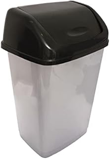 KARAVI 25L Swing Bin Waste Recycle Rubbish Dustbin Kitchen Plastic Small Trash Bin with Lid(Black/Sliver)