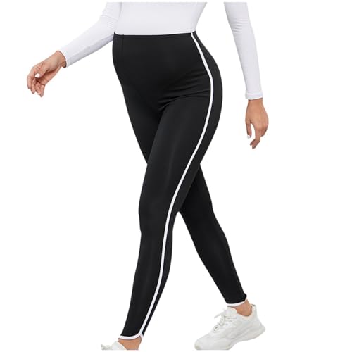 GMQWRK Leggings de maternidad para mujeres embarazadas, leggings de entrenamiento para embarazo, cintura alta, capas base, pantalones, mallas de compresión de moda, bloques de color, pantalones de