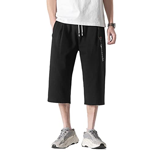 YOUCAI Herren Kurze Hose 3/4 Jogginghose Trainingshose Baumwolle Sport Shorts Capri Hose Outdoor Lässige Shorts Sommer Freizeit Jogger Streetwear Mit Taschen,Schwarz,6XL Cover