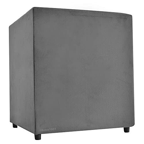 Puff Cubo Poptem Quadrado Suede Madeira Sala Cinza Cromium