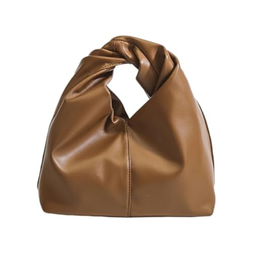 Image of Women's Twist Top Magnetic Closure Ruched Cloud Handbag Soft Leather Y2K Hobo Evening Bags for Shopping Traveling Dating (Brown)