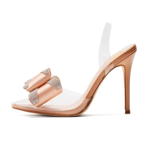 XYD Women Layered Crystal Bow Pumps Transparent PVC Stiletto Heels Pointed Toe Slingback Sandals Sexy Party Shoes2