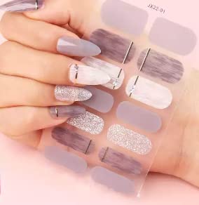 Elephant Joy EJ - Gel Stickers for Nails Adhesive Marble Nail Strips Wraps Real Polish Women Sheets (Gray with Silver)