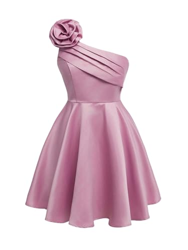 SHENHE Girl's One Shoulder Dress 3D Sleeveless Flare Flowy Teen Party Dresses