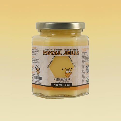 Go Honey Royal Jelly Organic – Unfiltered Raw Royal Jelly Energy Supplement for Men and Women – Immune Support Supplement with Retinol, Vitamin B, Biotin, Niacin, – 12 oz, Glass jar