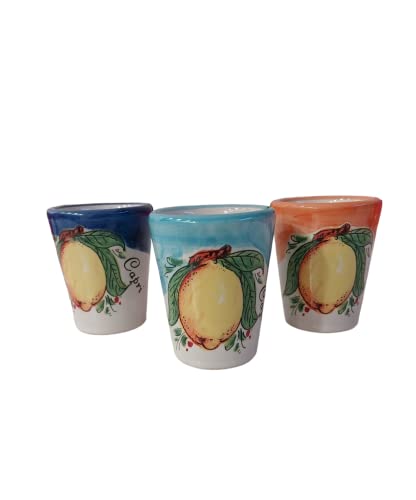 Bicchierini da limoncello, liquore e caffè Capri in Ceramica con disegno Limoni fatti a Mano in Italia 6 pezzi