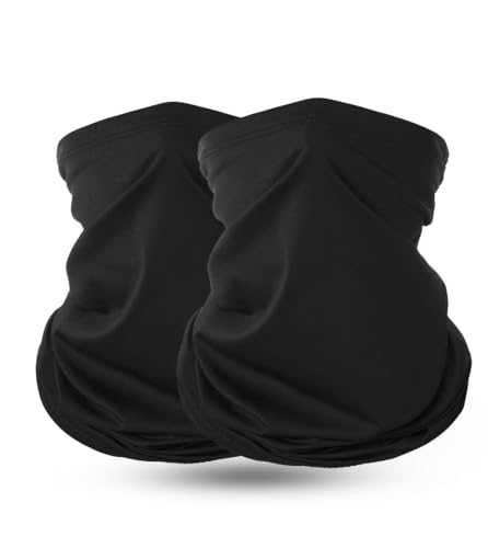 LINUCKER Bufanda de merino para hombre, de lana merino, multifunción, ligera, calentador de cuello para mujer, transpirable, UPF50, para fútbol, esquí, bicicleta, pañuelo de cuello, Negrox2, Talla