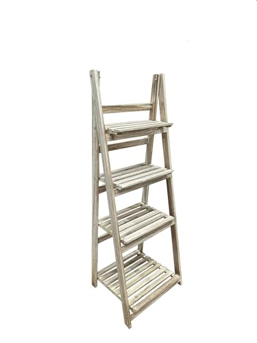 Estantería para Plantas, Interior y Balcón, Soporte Flores, Escalera de 4 peldaños Plegable de Madera (Natural)