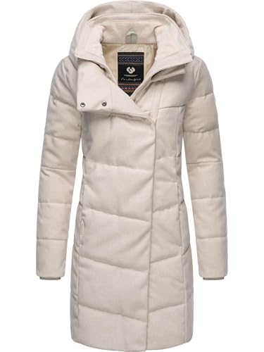 Ragwear Youmodo - Abrigo de invierno para mujer, largo, con aspecto de lana, con capucha, tallas XS-6XL, crudo, 6XL
