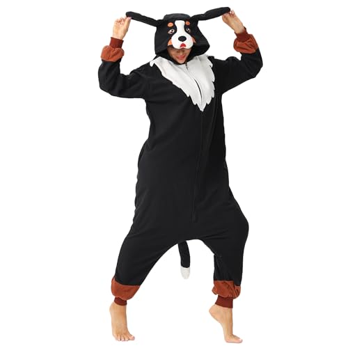 BDZaigozaiwu Black Dog Onesie Adult Costume Unisex Christmas Zipper Pajamas Animal Cosplay One Piece Homewear For Women Men