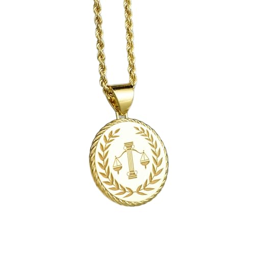 Collier Balance de la Justice en argent plaqué or et maille corde