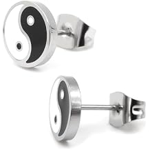 Steelmeup الفولاذ المقاوم للصدأ الأسود الأبيض Yin Yang Post أقراط 8mm