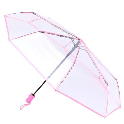 Paraguas plegable transparente rosa para evitar choques y caídas en lluvia