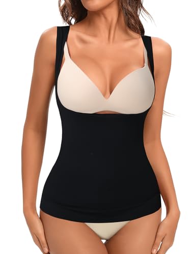Joyshaper Shapewear Unterhemd Damen Bauchweg Unterbrust Body Shaper Nahtlose Formendes Top Kompression Tank Top, Schwarz, XL