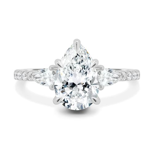 1-3 Carat Pear Shaped IGI Certified Lab Grown Diamond Rings for Women 10K 14K 18K Gold Three Stone Diamond Engagement Rings for Her (D Color VVS Clarity)