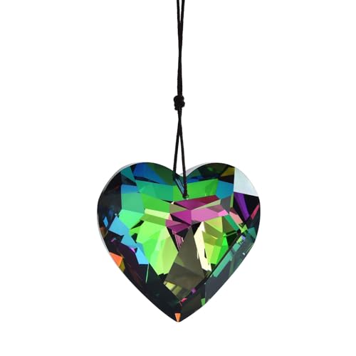 Colorful Heart Crystals Suncatcher Hanging Sun Catcher with Chain Pendant Ornament for Window Home Garden Christmas Day Party Wedding Decoration (Green)