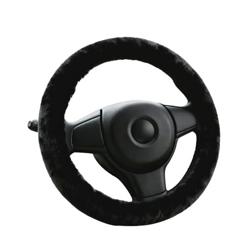 SDLDEER Lammfell Lenkradbezug 37-39cm Auto Lenkradbezug Winter Lenkradwärmer Anti Rutsch Universal Auto Lenkradhülle für Herbst und Wintersaison (Schwarz)