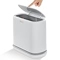 funest Bathroom Trash Can, 3.3 Gallon Slim Trash Can with Lid, Adsorption Garbage Can with Press-Top Lid, Small White Narrow Plastic Trash Bin for Bathroom, Office, Bedroom, Living Room