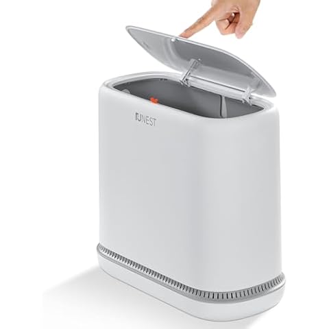 funest Bathroom Trash Can, 3 Gallon Slim Trash Can with Lid, Adsorption Garbage Can with Press-Top Lid, White Narrow Plastic Trash Bin for Bathroom, Office, Bedroom, Living Room Cover