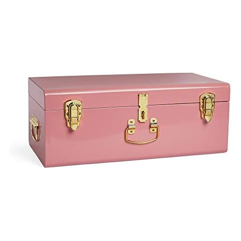 Beautify Pinkfarbenen Metall-Aufbewahrungskoffer mit Goldbeschlägen - Stapelbarer Vintage-Kofferstil für Schlafzimmer, Wohnzimmer, Ankleidezimmer, Flur - Abschließbar Cover
