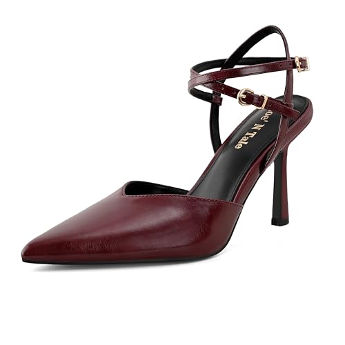 Shoe'N Tale High Heels for Women Pointed Toe Stiletto Pumps for Women Closed Toe Cross Ankle Strap Heeled Sandals with Double Buckle Sexy Heels for Wedding Party Office