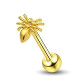 18K Gold Plated Over 925 Sterling Silver Spider with 316L Surgical Steel Barbell Tongue Bars