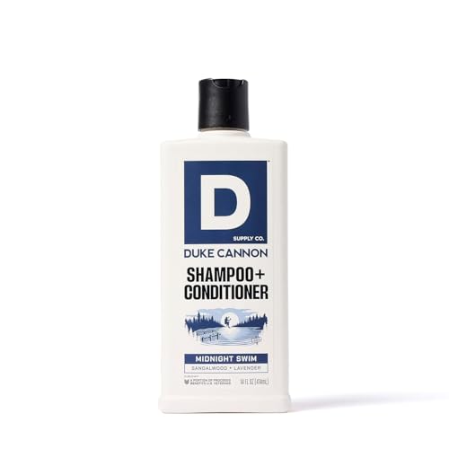 Duke Cannon Supply Co. Midnight Swim 2-in-1 Shampoo and Conditioner for Men - 14 fl oz - Sandalwood + Lavender Scent - Made with Tea Tree Oil & Menthol - Soothes & Refreshes the Scalp