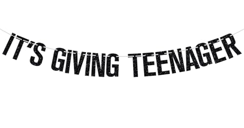 It's Giving Teenager Banner, Official Teenager/Bruh I'm 13, Happy 13th Birthday Party Decorations Supplies, Black Glitter