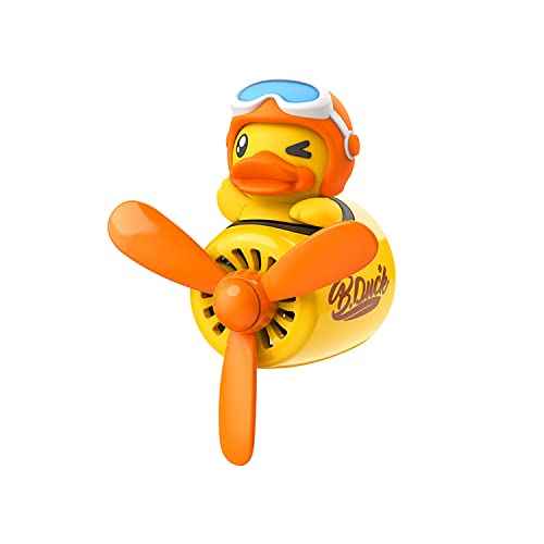 Image of Car fragrance diffuser pilot car air outlet cartoon rotating fan leaf perfume cute shape freshener with 2 fragrances (yellow duck),1.0 Count,(MY-391)