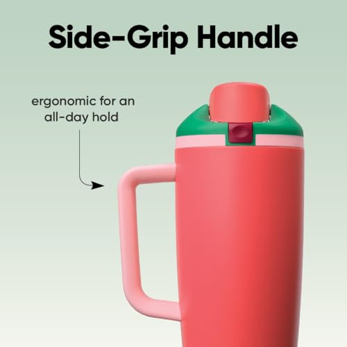 Image of Owala FreeSip Tumbler Insulated Stainless Steel Water Bottle with Built-in Straw and Side Handle, For Travel, Work, School, and Sports, 40oz, BPA Free, Leak Proof, Strawberry Fields