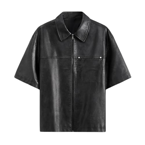 Veste en cuir synthétique homme à fermeture éclair et effet mouillé extensible
