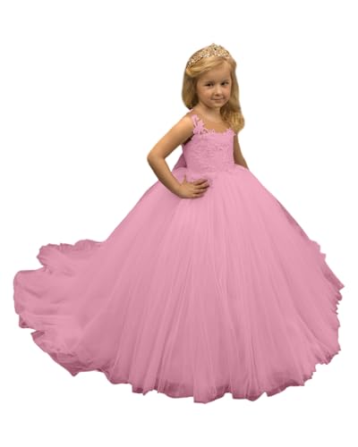Tulle Flower Girl Dress Applique Prom Dress Back Bow Pageant Dresses for Girls Party Ball Gowns HY0046
