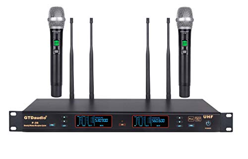 GTD Audio - Micrófono de mano inalámbrico de 2 x 100 canales UHF Diversity F-36 (2 micrófonos de mano)
