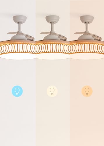 CREATE / WIND CLEAR/Ventilador de techo con luz blanco y mimbre óvalo con mando / 40W, Ø108 cm, temporizador, 6 velocidades, aspas retráctiles, 3 temperaturas de luz, función verano-invierno - imagen 5