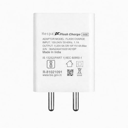Image of 44W Flash Charge Fast Charger Adapter with Flash Type-C Cable | Rapid Charging Compatible for Vivo V Series, T Series, iQOO, Y Series | USB-A to C | Travel-Friendly, Smart Safety Protection