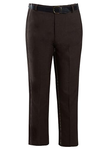 shelikes Mens Formal Trousers Casual Business Office Work Smart Straight Leg Everpress Pants (Without Belt) Brown