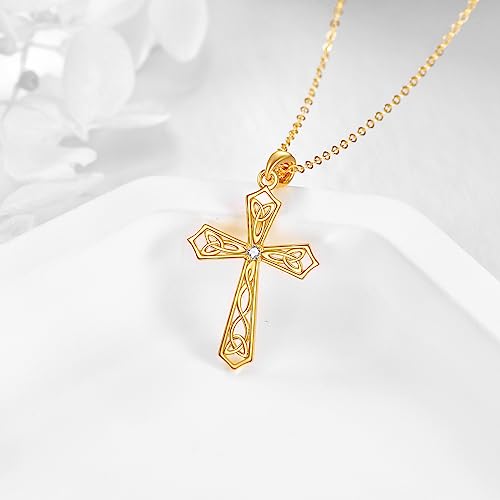DOVRAN 14k Yellow Gold Celtic Knot Cross Necklace Pendant Religious Fine Jewelry For Women Anniversary Birthday Gifts For Her3
