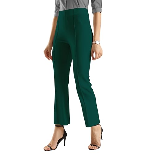 Image of SWADESI STUFF Women's Bell Bottom Trousers - High Waisted Wide Leg Palazzo Pants | Stretchy Cotton Blend Retro Pants for Casual, Office, Party
