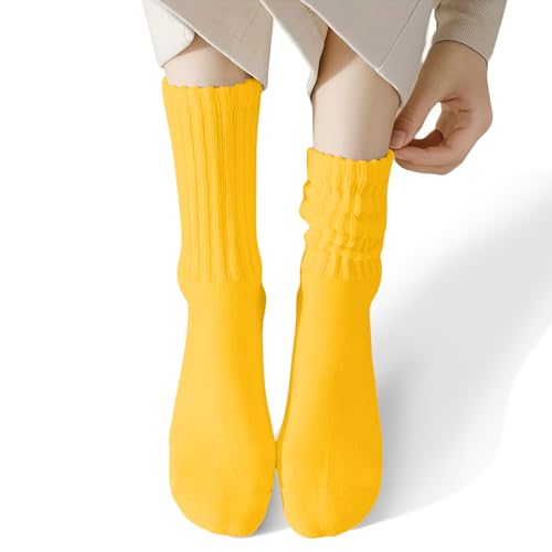 Image of COUVER Womens Scrunched Slouch Socks Soft Cotton Breathable Retro Crew or Knee High, Multiple Colors