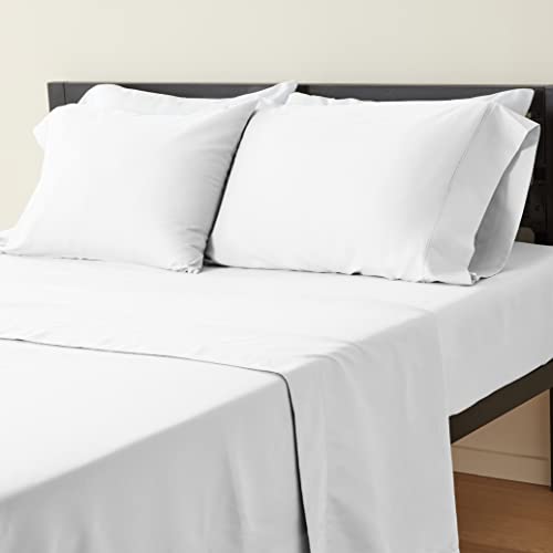 Amazon Basics Lightweight Super Soft Easy Care Microfiber 6 Piece Bed Sheet Set With Four Pillowcases - Full, Solid, Bright White #TOP6