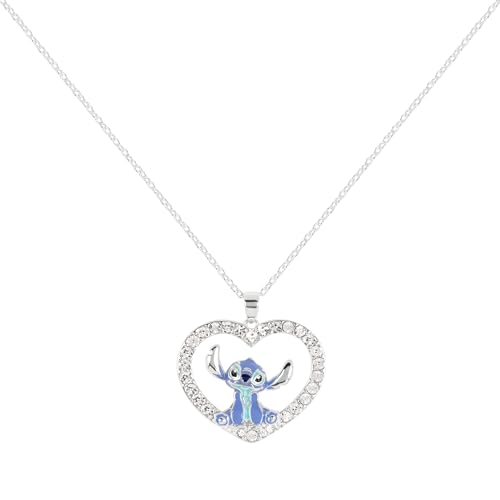 Disney Official Stitch Sparkling Stone Set Heart Pendant Lightweight Adjustable Necklace