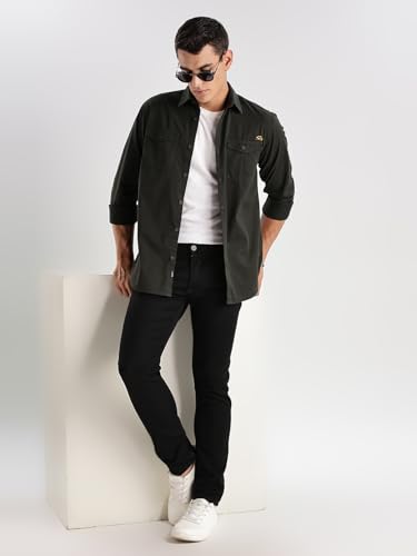 Image of Adro Cargo Shirt for Men with Double Pocket | 100% Cotton | Full Sleeve | Regular Fit