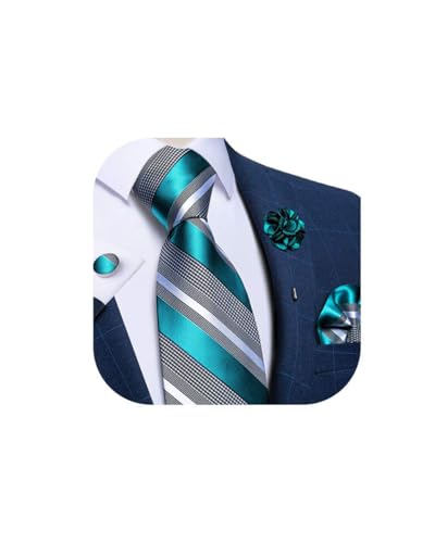 Image of DiBanGu Silk Ties for Men Necktie and Lapel Pin Brooch Set Formal Woven Paisley Plaid Striped Solid Tie Wedding Party